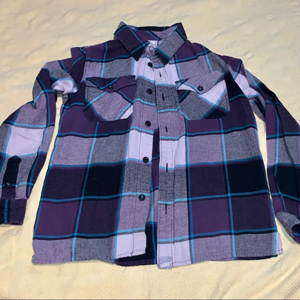 VANS Kids Box Flannel Button-Down Purple Long-Sleeve Shirt --- Size Medium